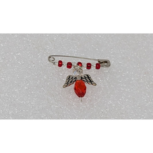 Vintage Red Beaded Angel Wing Safety Pin Brooch