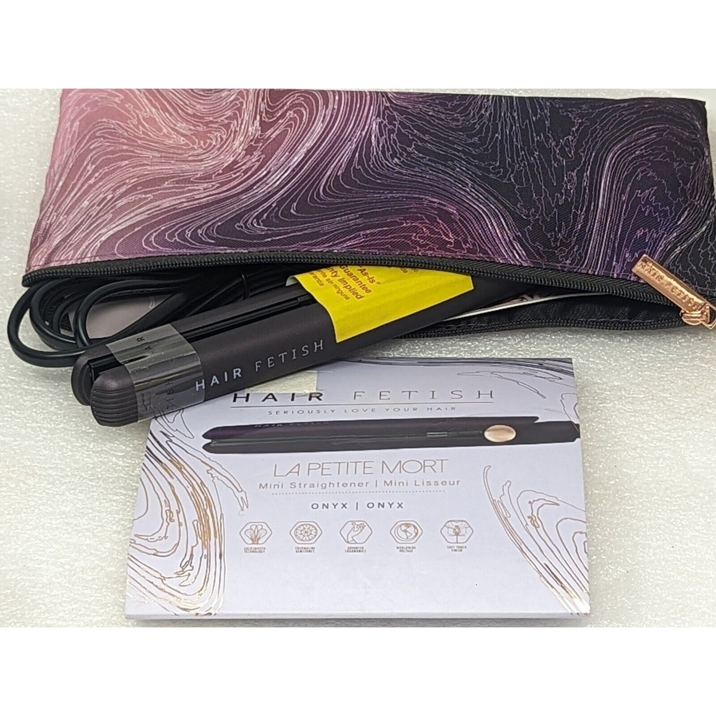 Hair Fetish Mini Flat Iron Straightener Onyx with Designer Travel Pouch