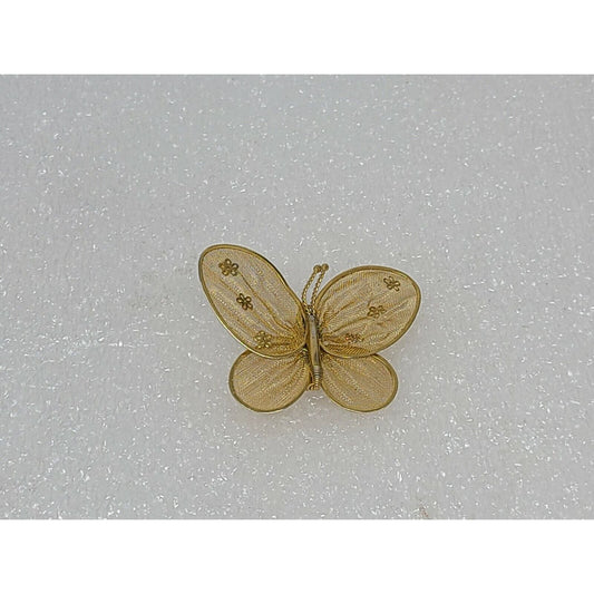 Vintage Gold Tone Mesh Butterfly Brooch Pin