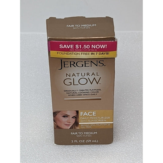 Jergens Natural Glow Face Daily Moisturizer Sunscreen SPF 20 Fair to Medium 2 oz