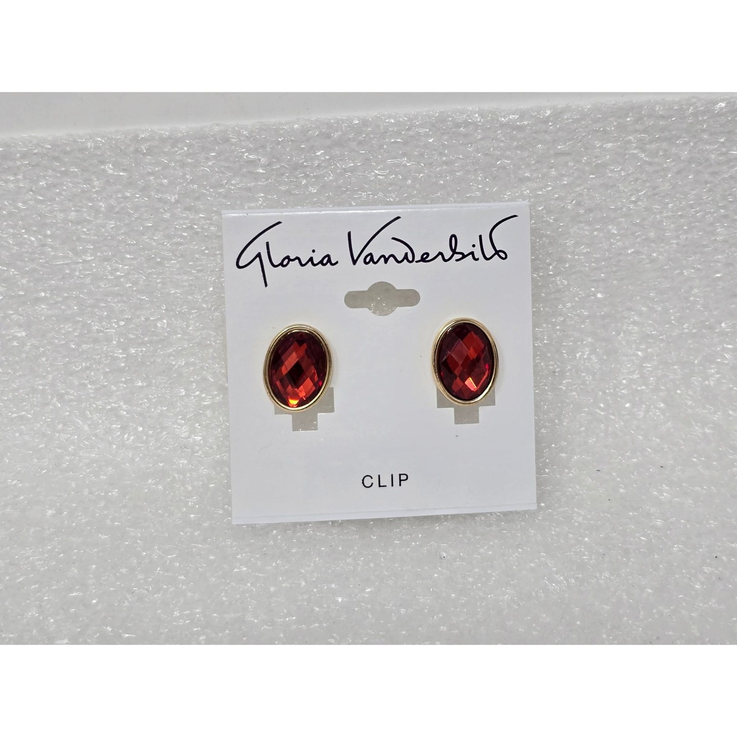 Gloria Vanderbilt Red Orange Oval Clip-On Earrings With Gold-Tone Border