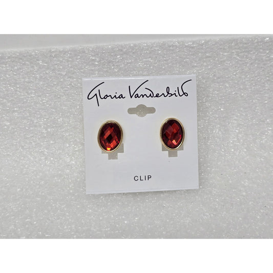 Gloria Vanderbilt Red Orange Oval Clip-On Earrings With Gold-Tone Border