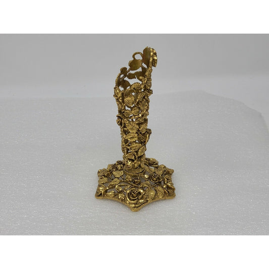 Vintage Matson Ornate Gold Plated Roses Flower Candle Holder