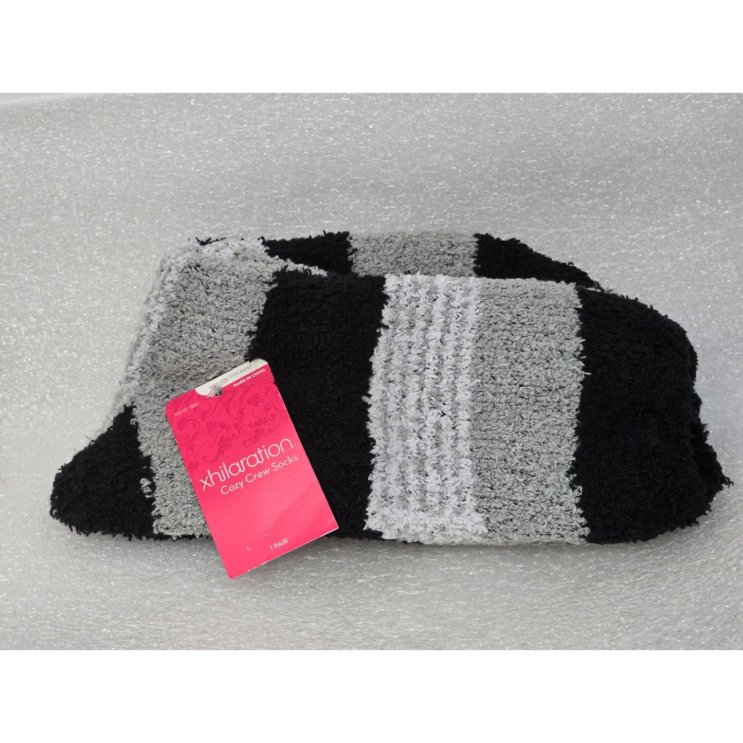 Xhilaration Cozy Crew Socks Black Gray Striped Plush Fuzzy Soft Lounge Socks NWT