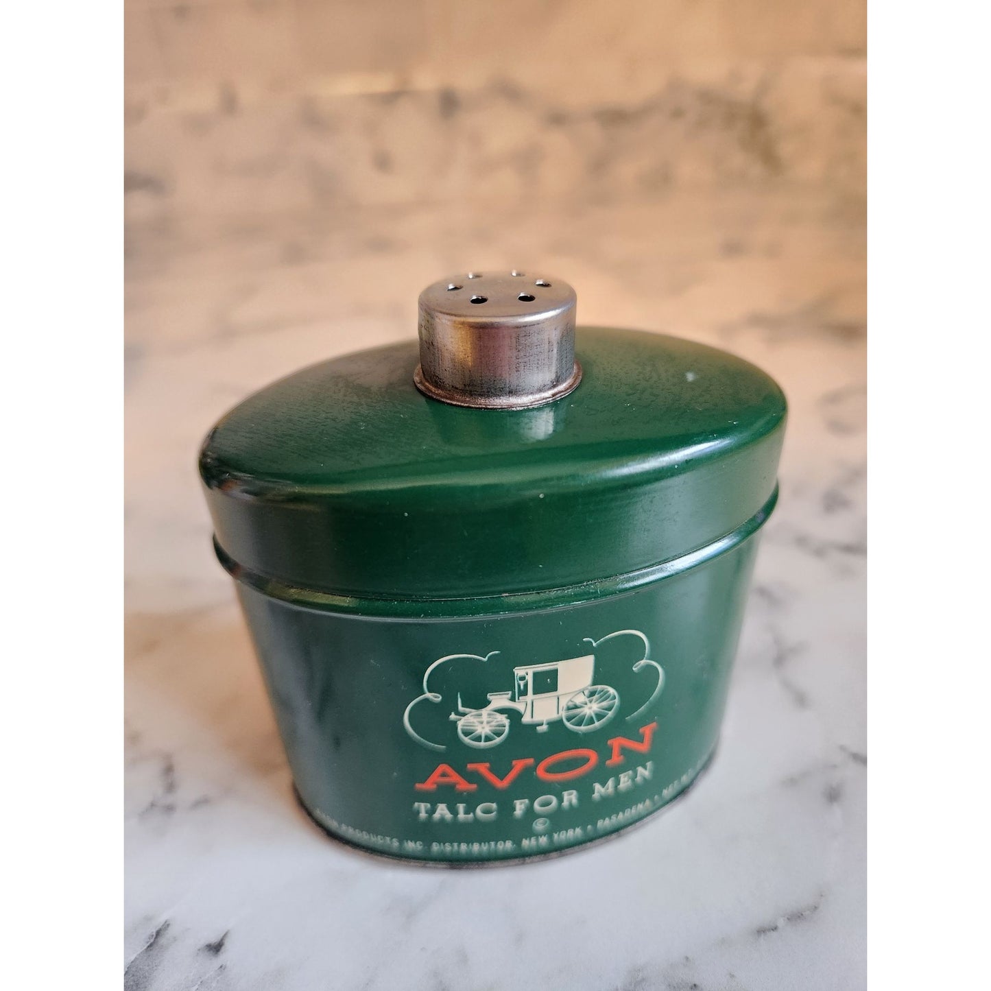 Vintage Avon Talc For Men Green Tin With Red Cap 2 5/8 Oz Made In USA