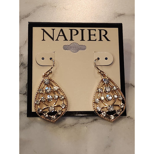 Napier Gold-Tone Teardrop Earrings With Crystal Accents