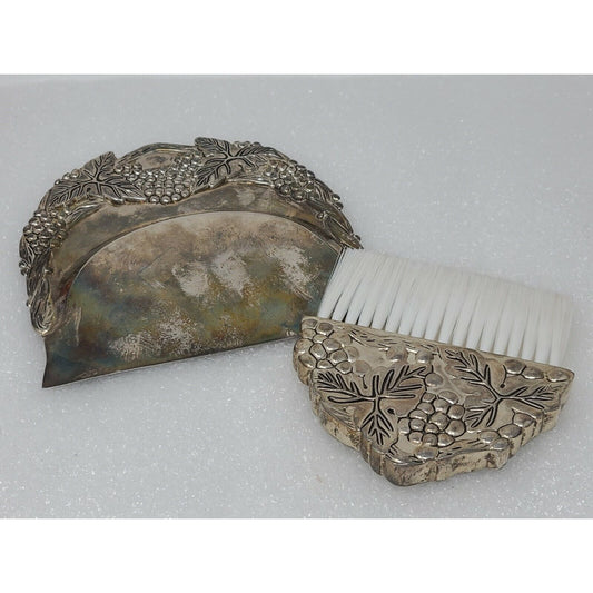 Vintage Silver Plated Silent Butler Crumb Tray Dust Pan W/Brush