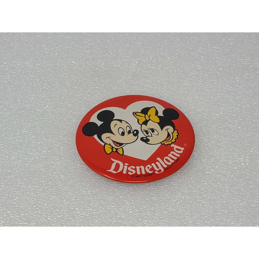 Vintage Disneyland Pin Button Minnie & Mickey Mouse Red Round