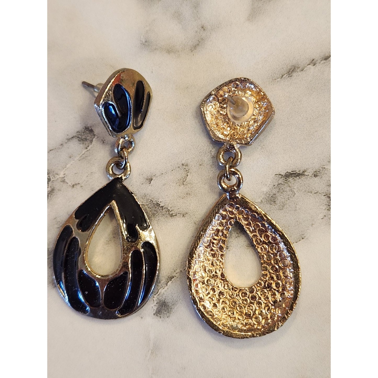 Vintage Black & Gold Teardrop Dangle Earrings