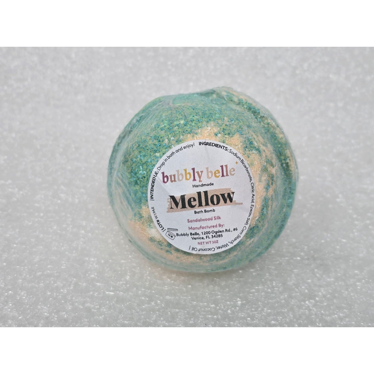 Bubbly Belle Mellow Handmade Sandalwood Silk Bath Bomb 5oz Relaxing Aromatherapy