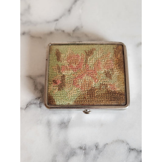 Vintage Floral Tapestry Powder Compact With Mirror