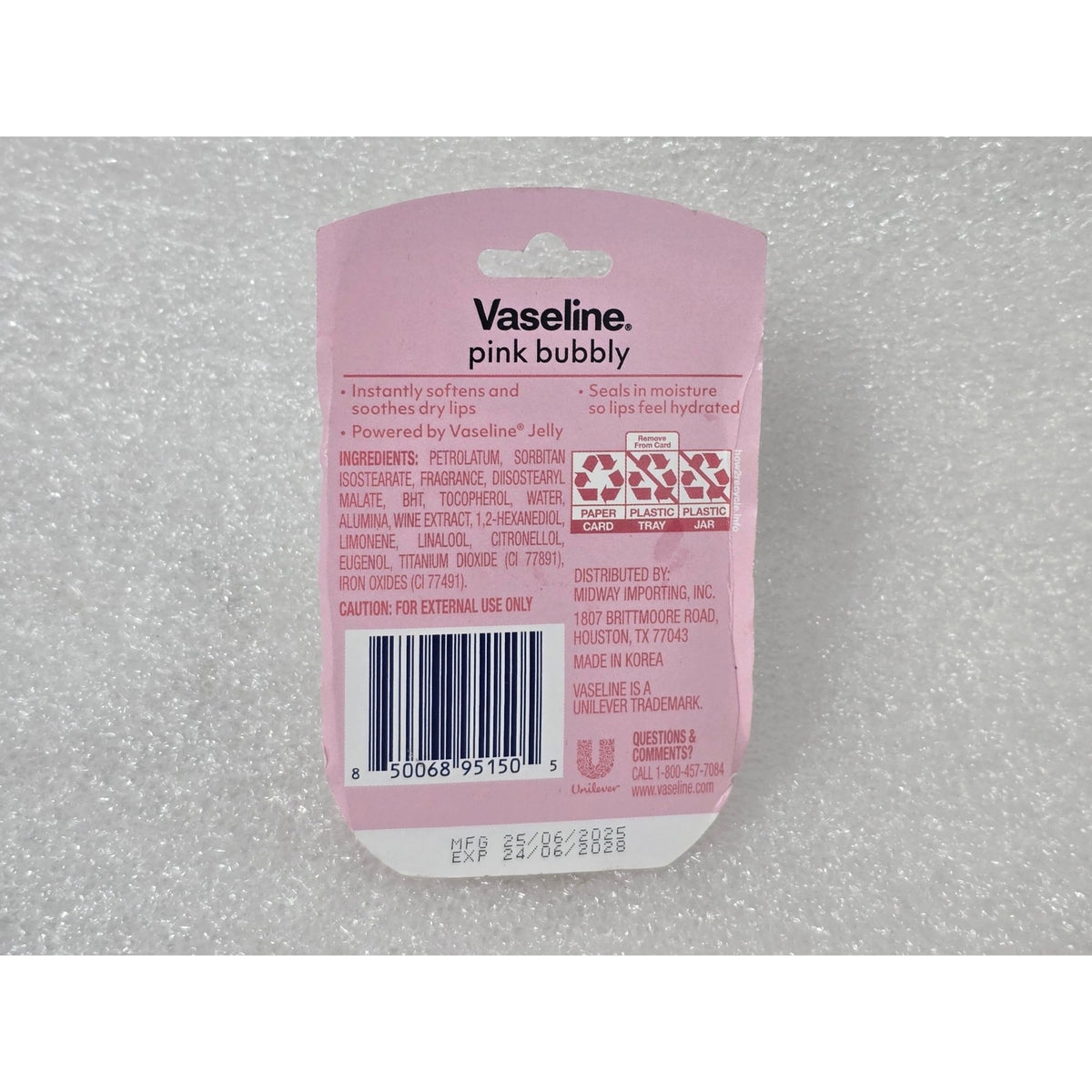 Vaseline Lip Therapy Pink Bubbly Limited Edition 0.25 Oz Hydrating Balm