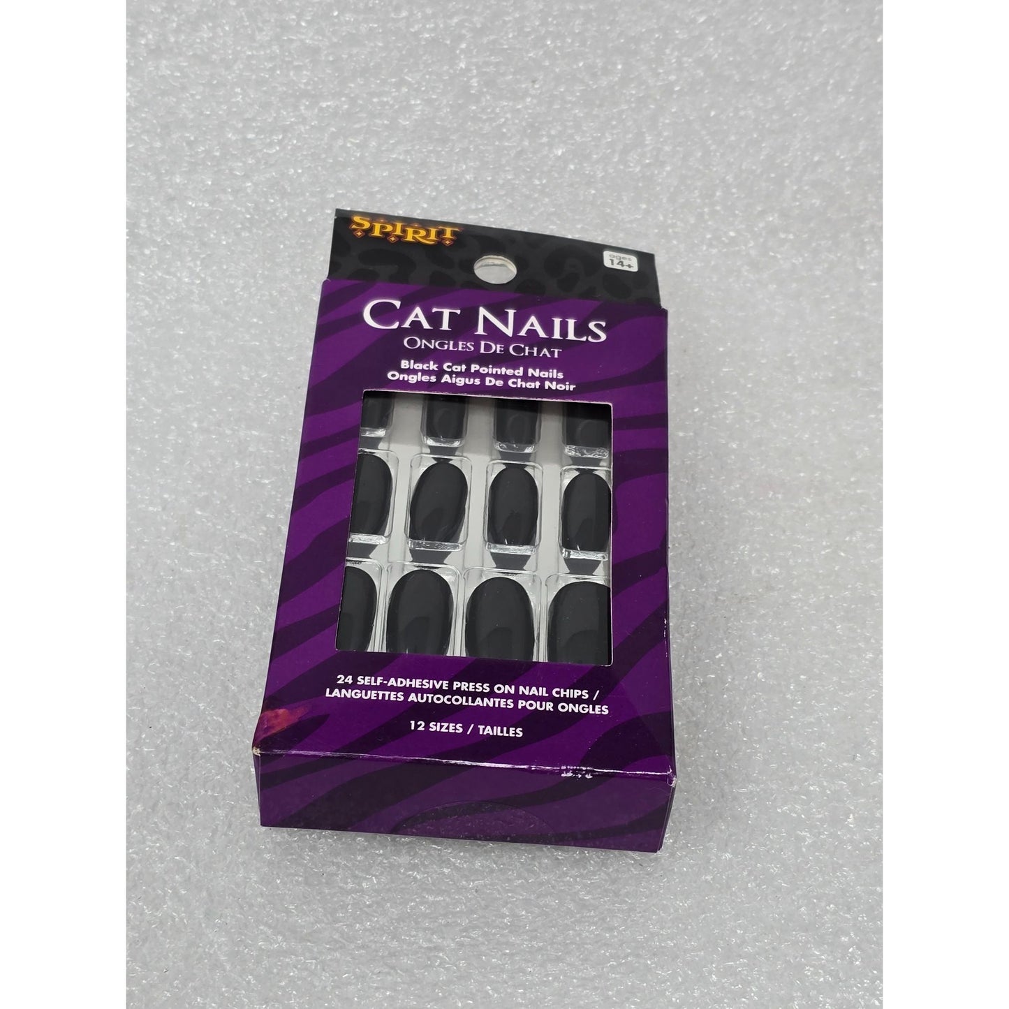 Spirit Halloween Cat Nails Black Press-On Self-Adhesive 24-Pack 12 Sizes