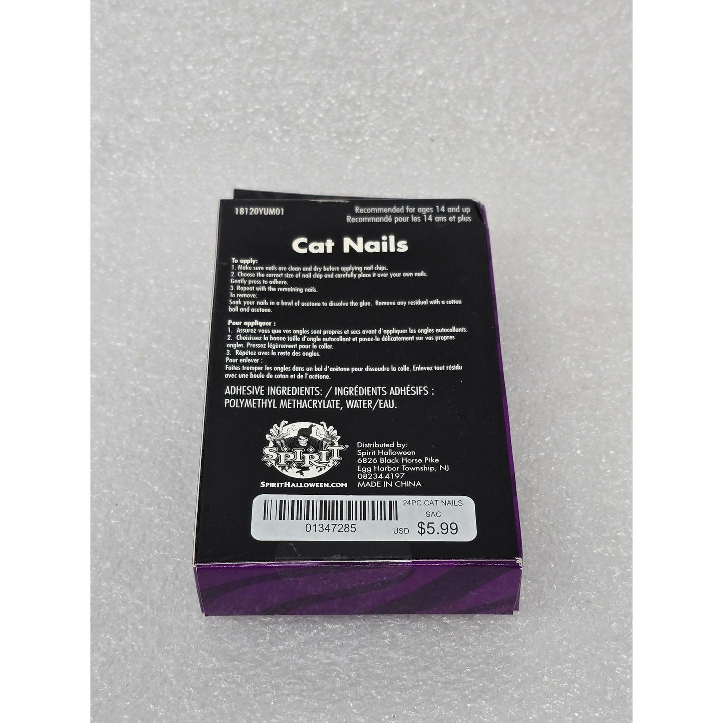 Spirit Halloween Cat Nails Black Press-On Self-Adhesive 24-Pack 12 Sizes