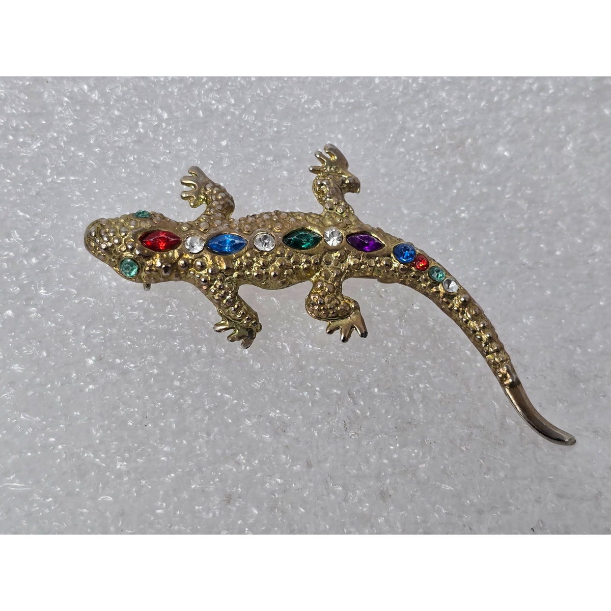 Vintage Gold Tone Lizard Gecko Brooch Multicolor Rhinestone Animal Pin ...