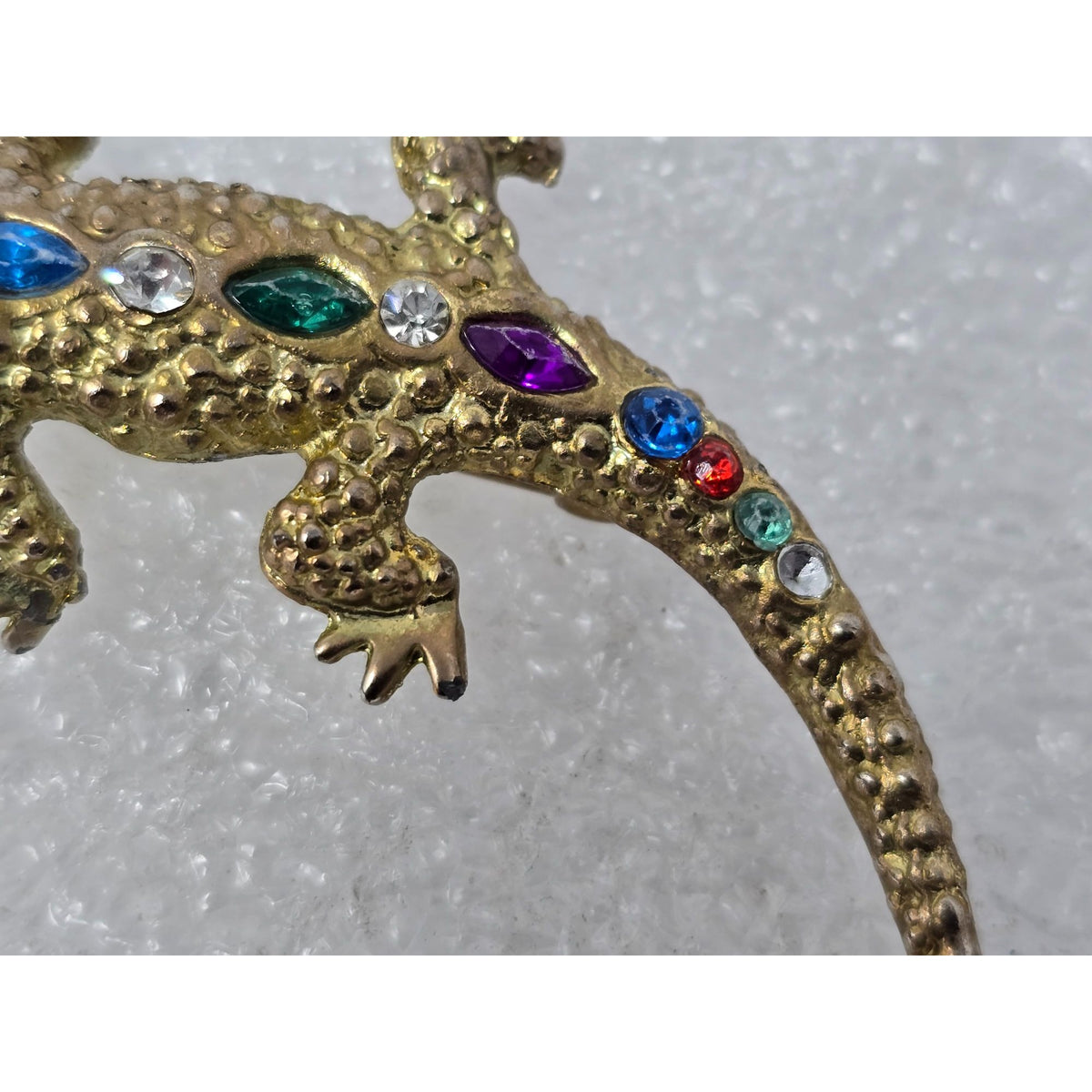Vintage Gold Tone Lizard Gecko Brooch Multicolor Rhinestone Animal Pin ...