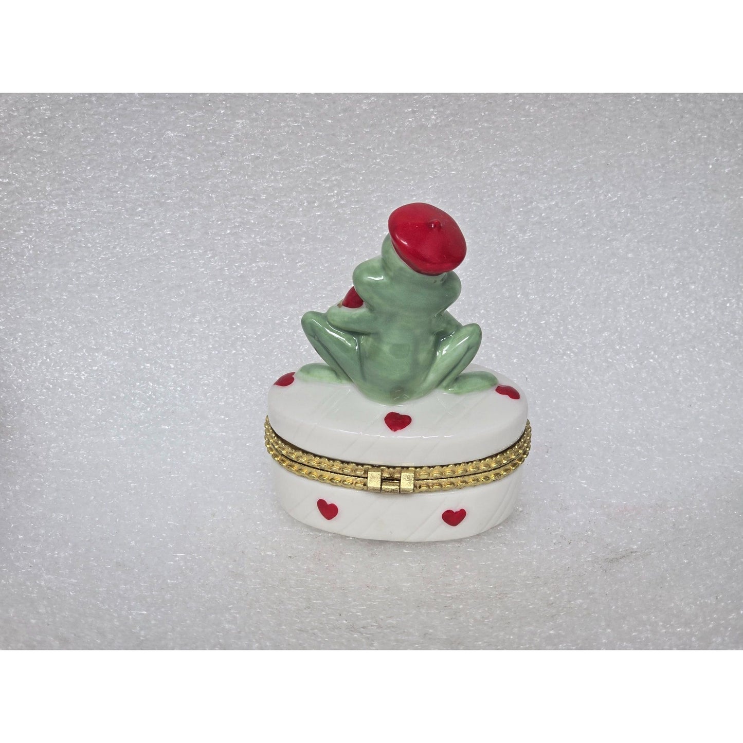 Heart CZ Stud Earrings Prince Charming Frog Keepsake Trinket Box Porcelain
