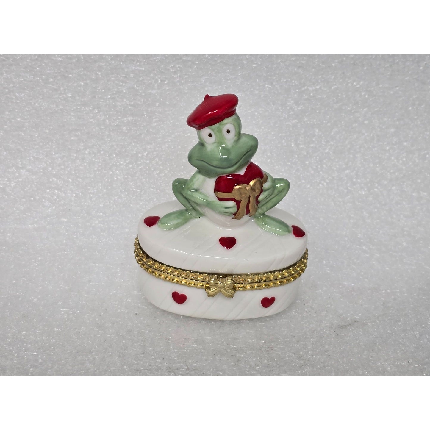 Heart CZ Stud Earrings Prince Charming Frog Keepsake Trinket Box Porcelain