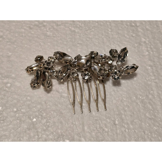 Vintage Crystal Rhinestone Floral Hair Comb Clip Bridal Wedding Accessory