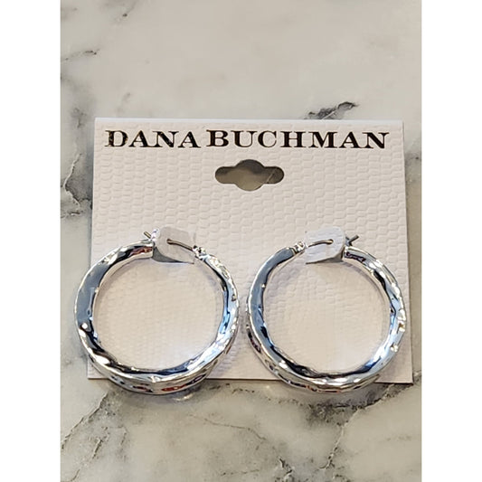 Dana Buchman Silver-Tone Hammered Hoop Earrings