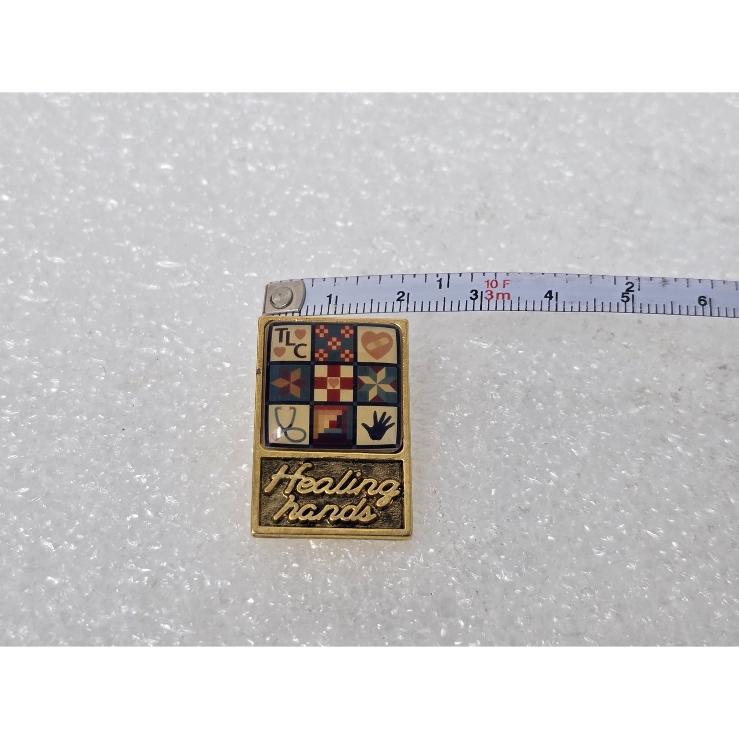 Healing Hands Roman Inc. Gold-Tone Pin With Quilt & Heart Design