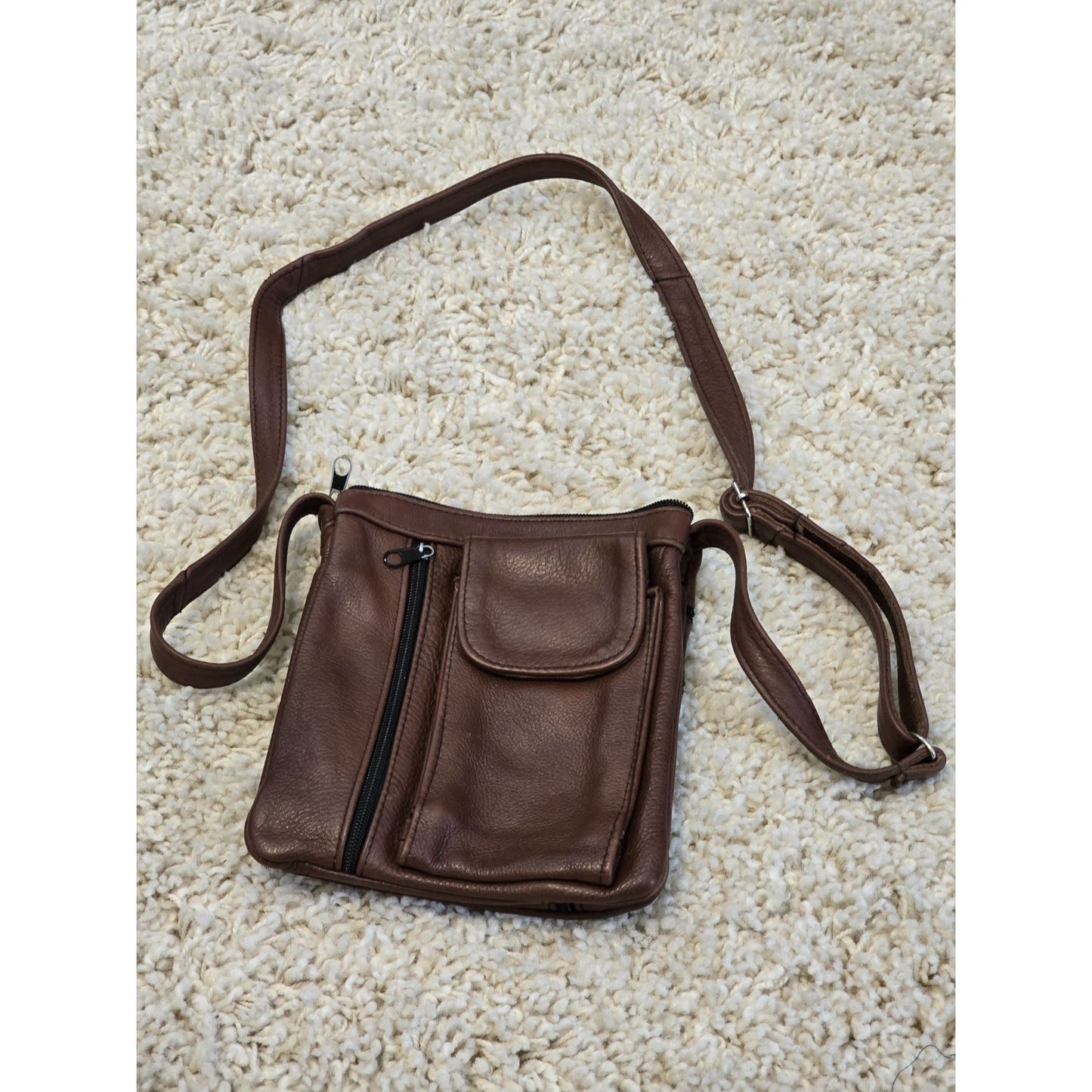 Vintage Brown Genuine Leather Crossbody Bag Multi Pocket Organizer Purse