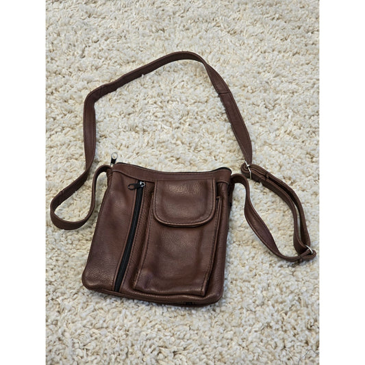 Vintage Brown Genuine Leather Crossbody Bag Multi Pocket Organizer Purse