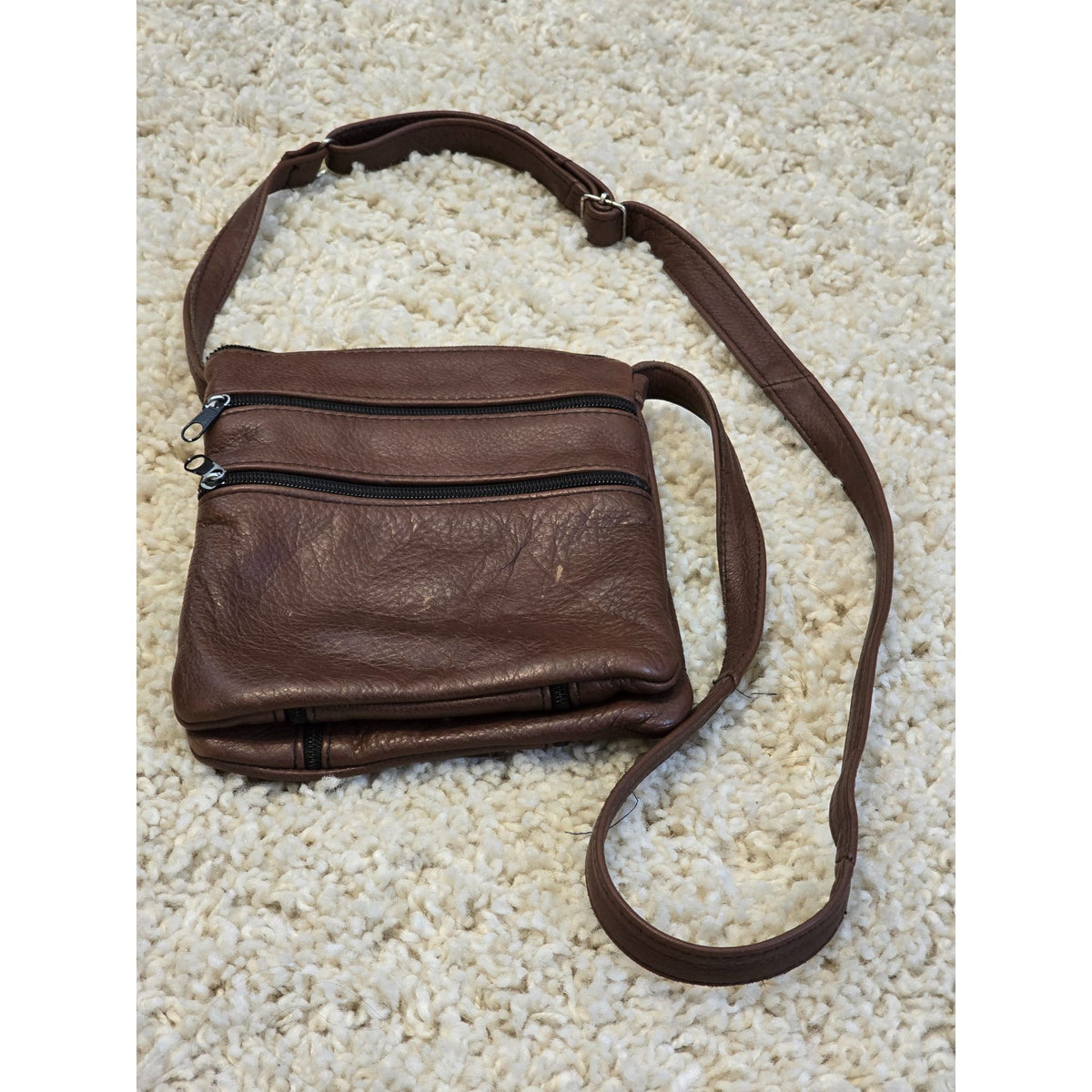 Vintage Brown Genuine Leather Crossbody Bag Multi Pocket Organizer Purse