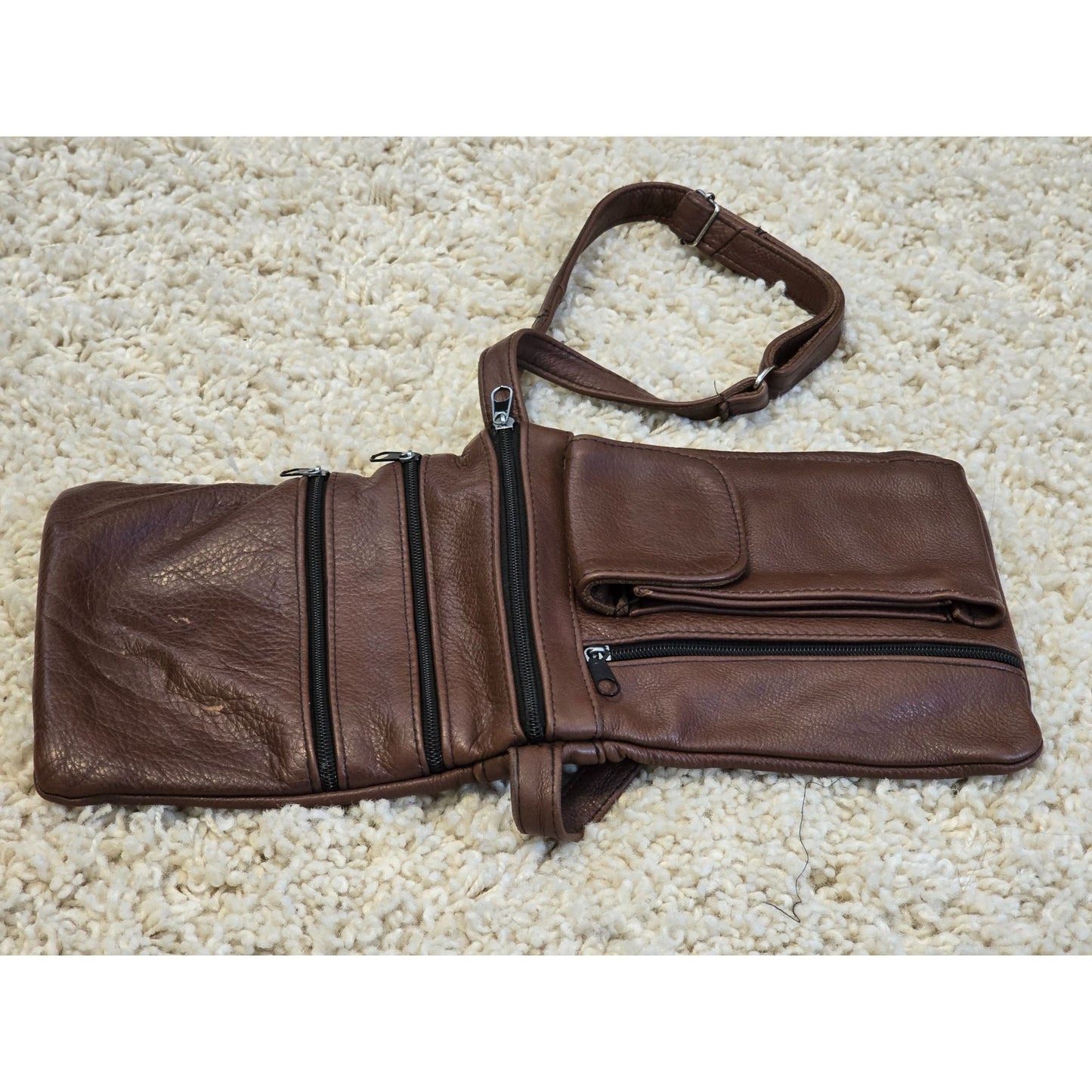 Vintage Brown Genuine Leather Crossbody Bag Multi Pocket Organizer Purse