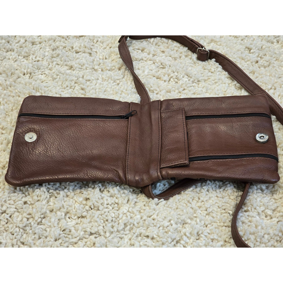 Vintage Brown Genuine Leather Crossbody Bag Multi Pocket Organizer Purse