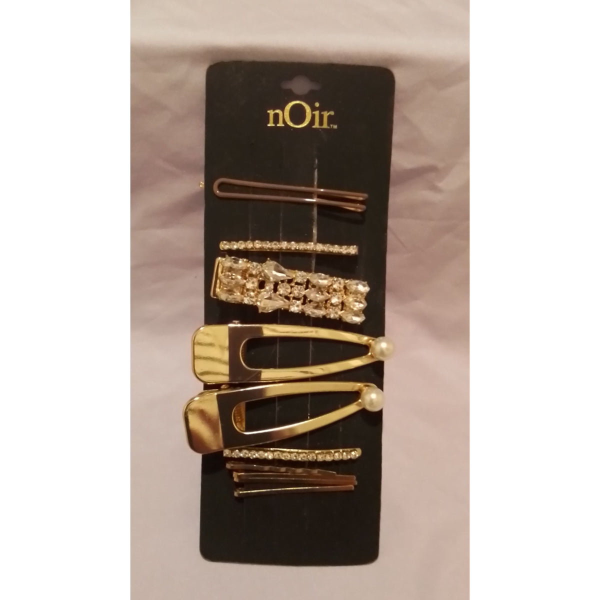 nOir Hair Clip Barrette Bobby Pin Set Piece Assorted Styles Gold & Rhinestone