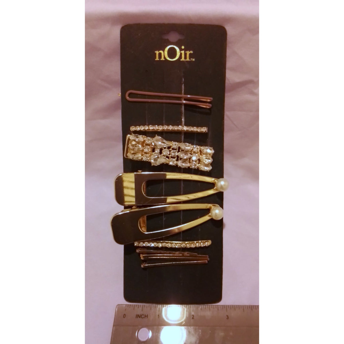 nOir Hair Clip Barrette Bobby Pin Set Piece Assorted Styles Gold & Rhinestone