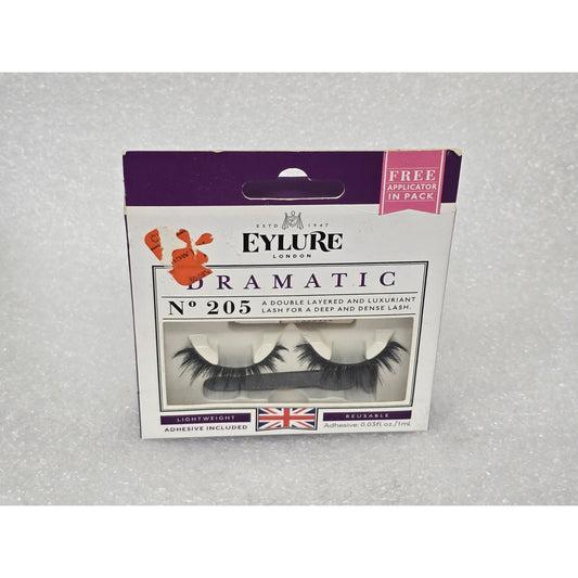 Eylure Dramatic No. 205 False Eyelashes With Adhesive Double Layered Reusable Lightweight