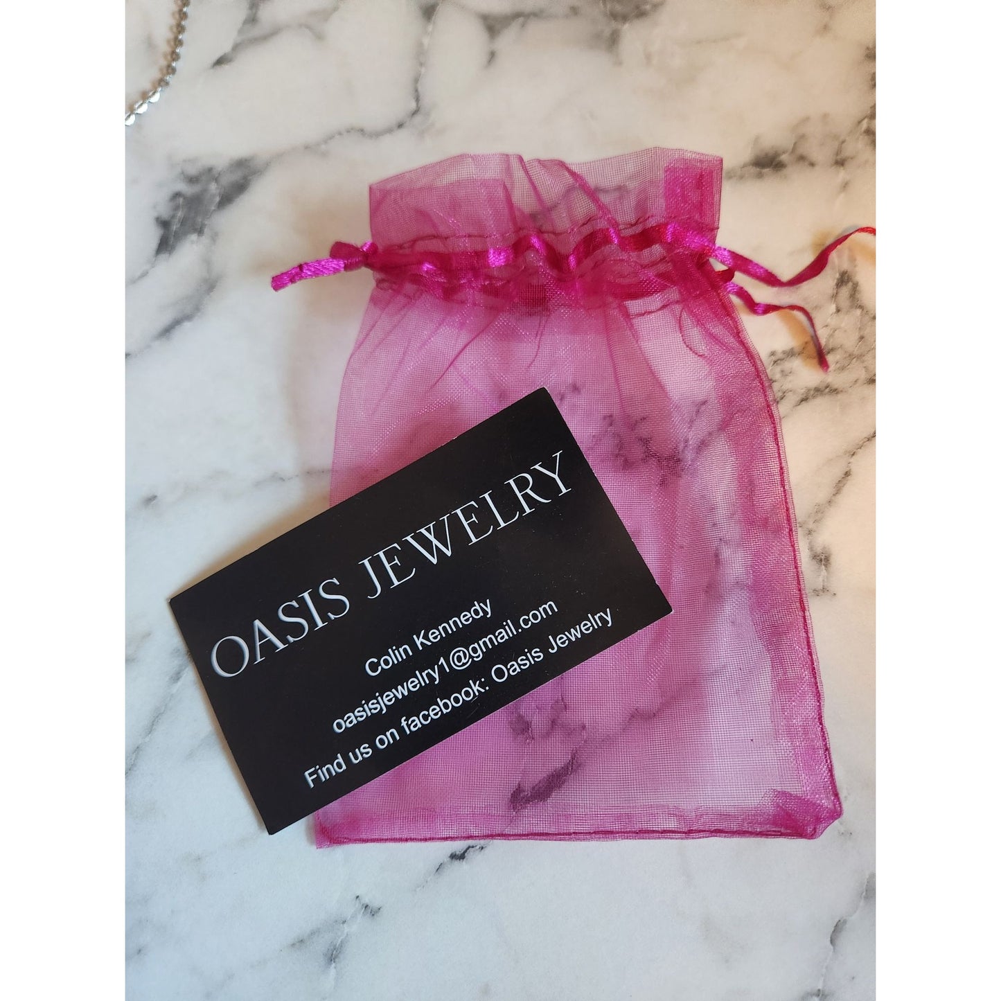Crystal & Silver Tone Chain Tassel Necklace By Oasis Jewelry With Pink Gift Bag