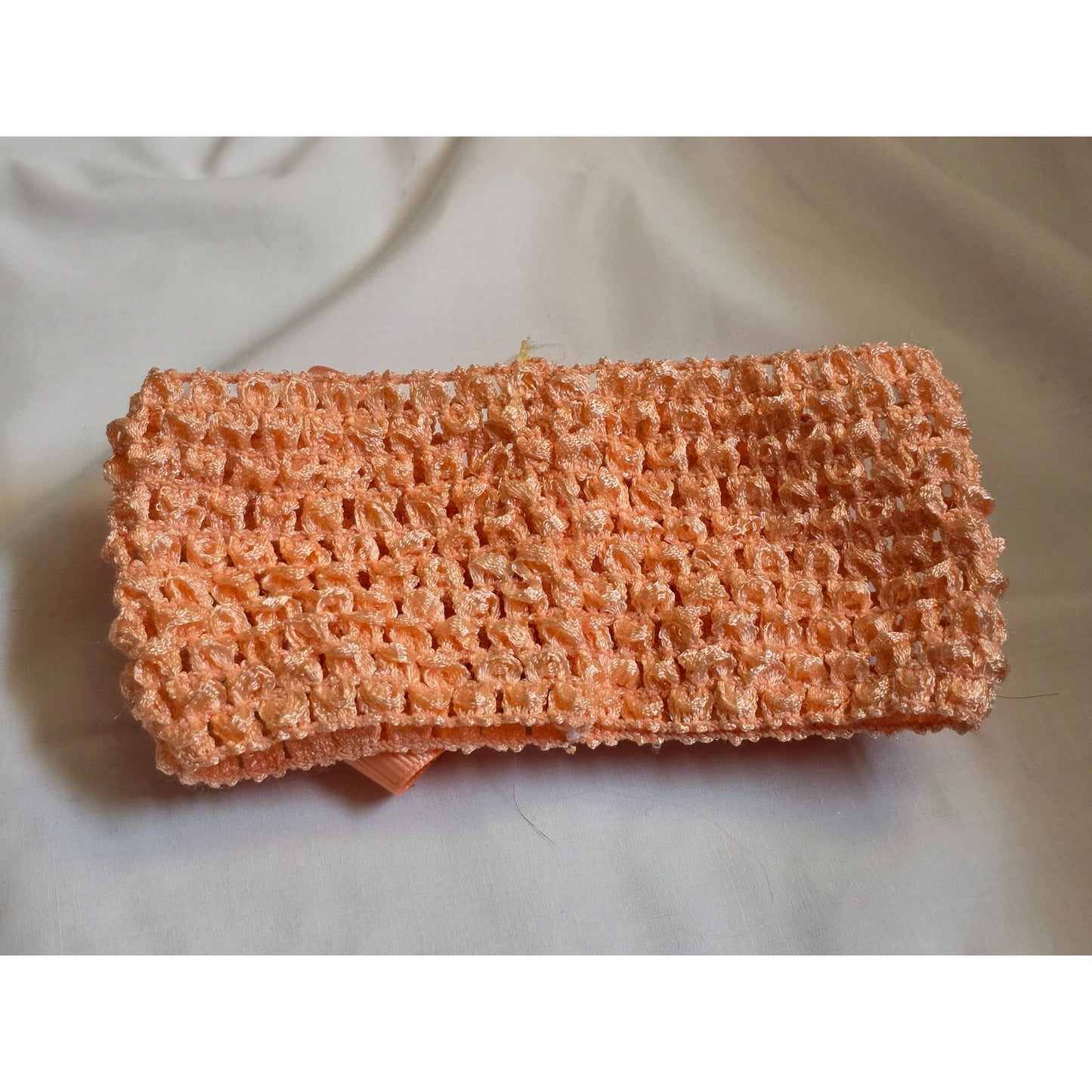Peach Crochet Baby Headband With Grosgrain Bow