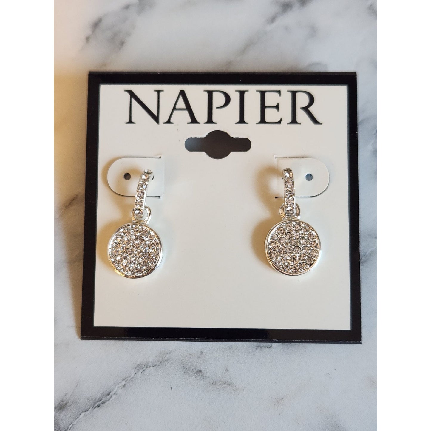 Napier Silver-Tone Crystal Pave Round Drop Earrings