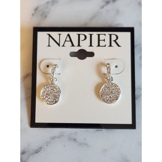 Napier Silver-Tone Crystal Pave Round Drop Earrings