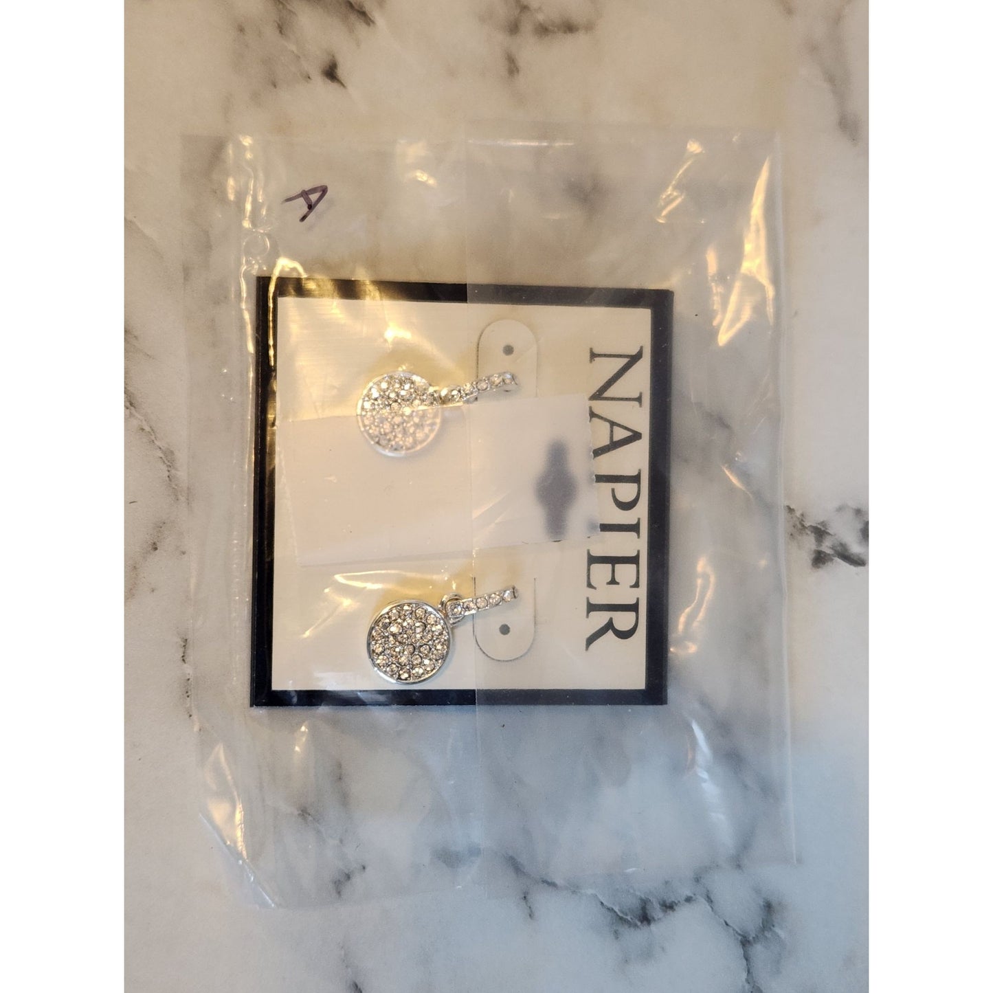 Napier Silver-Tone Crystal Pave Round Drop Earrings