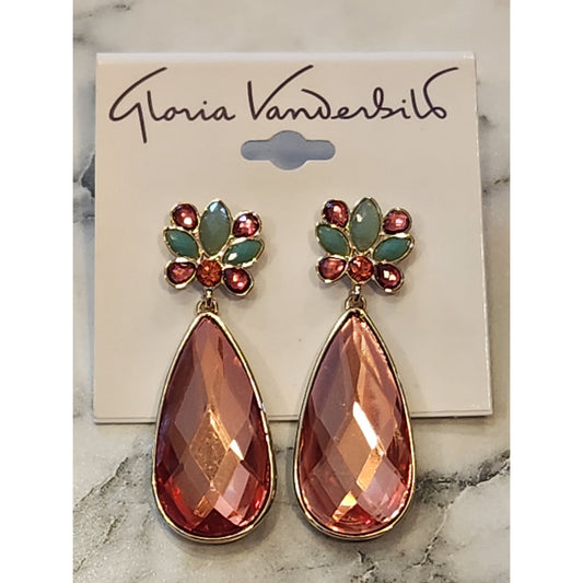 Gloria Vanderbilt Gold-Tone Pink Teardrop Earrings Green & Pink Crystal Floral