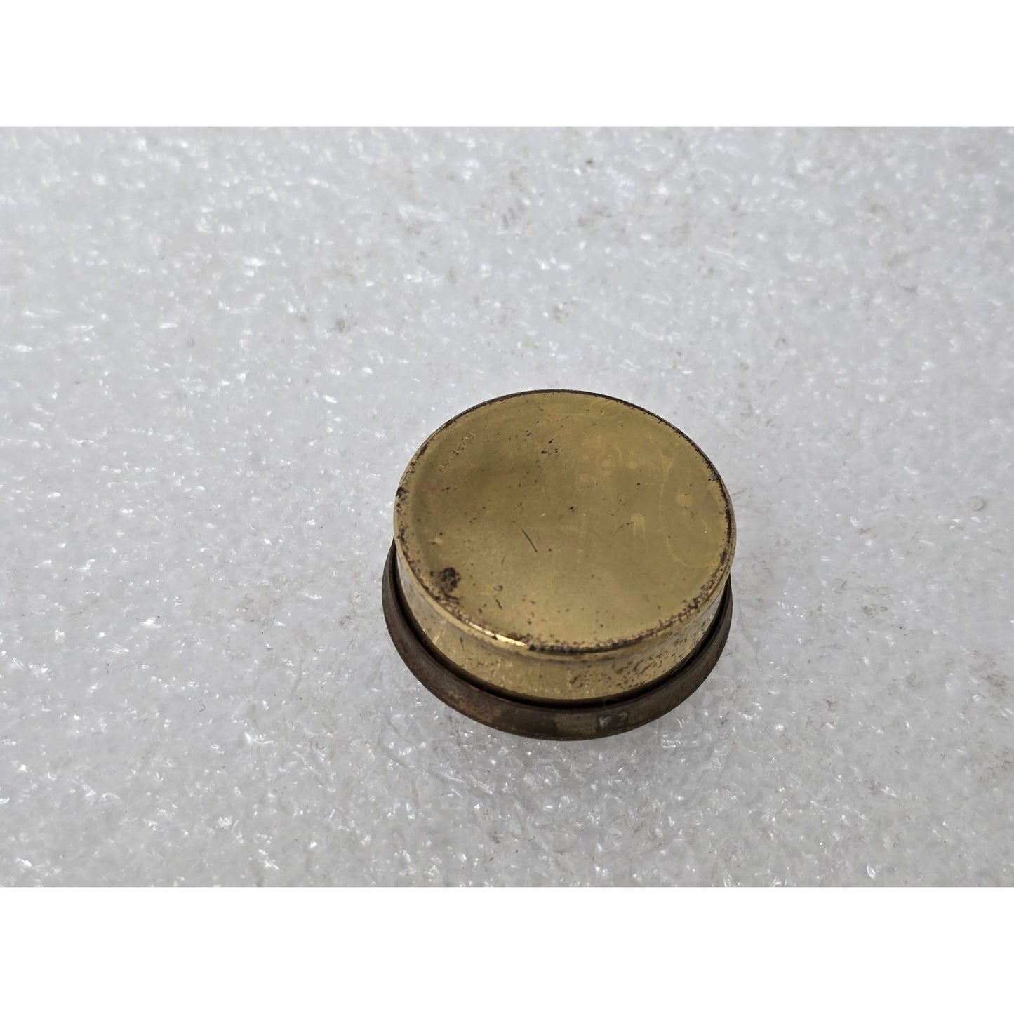 Vintage Brass Trinket Pill Box With Eyeglass Motif Lid Unique Mini Storage