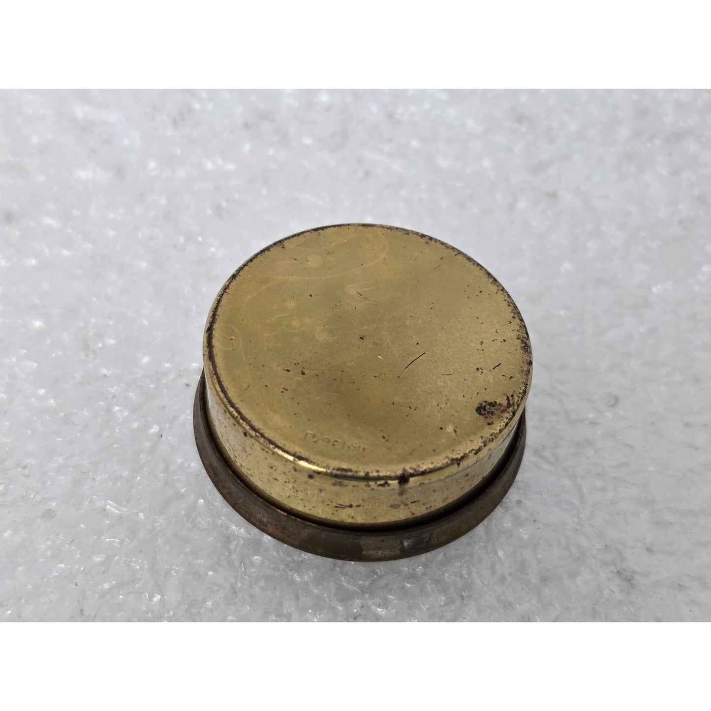 Vintage Brass Trinket Pill Box With Eyeglass Motif Lid Unique Mini Storage
