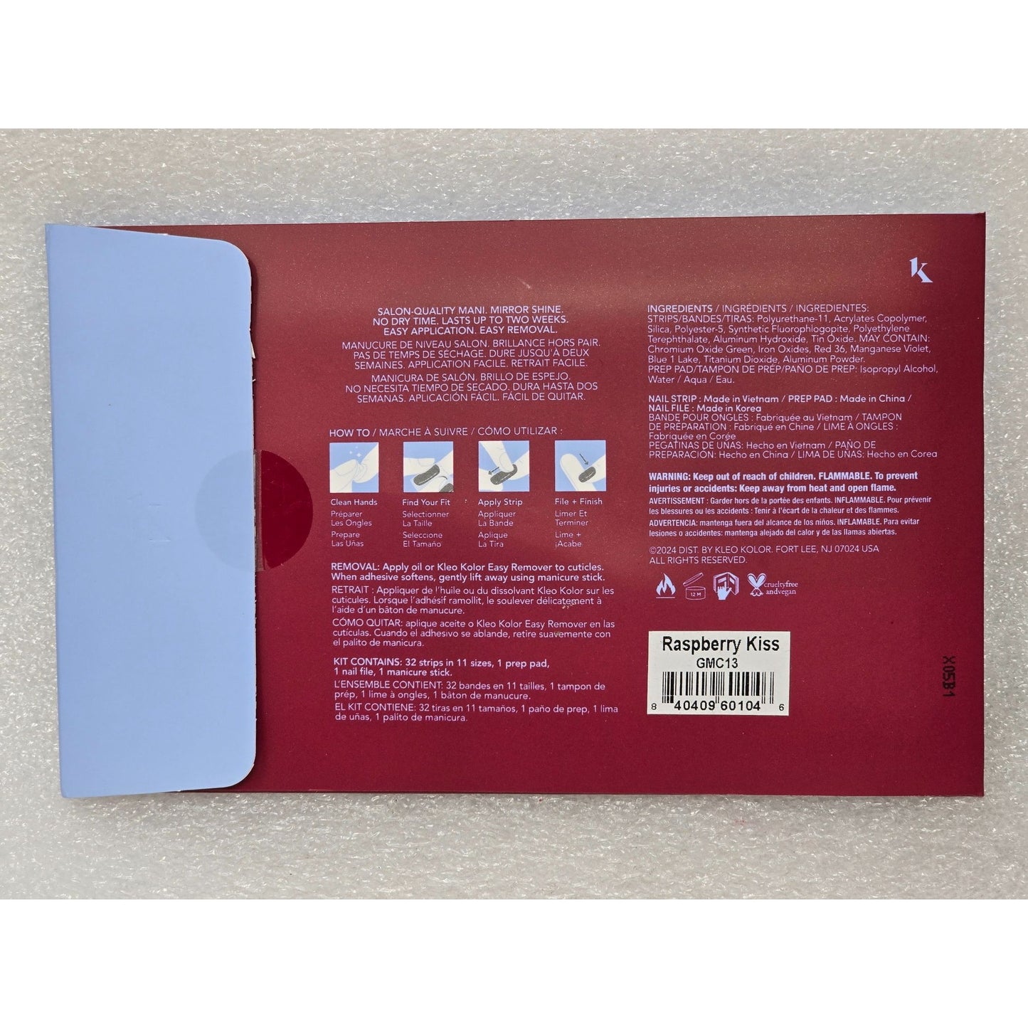 Kleo Kolor Gel Nail Strip Set Raspberry Kiss 32 Strips GMC13