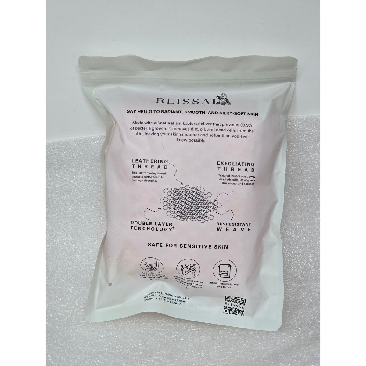 Blissal Exfoliating Shower Towel Pink Double-Layer Technology Sensitive Skin
