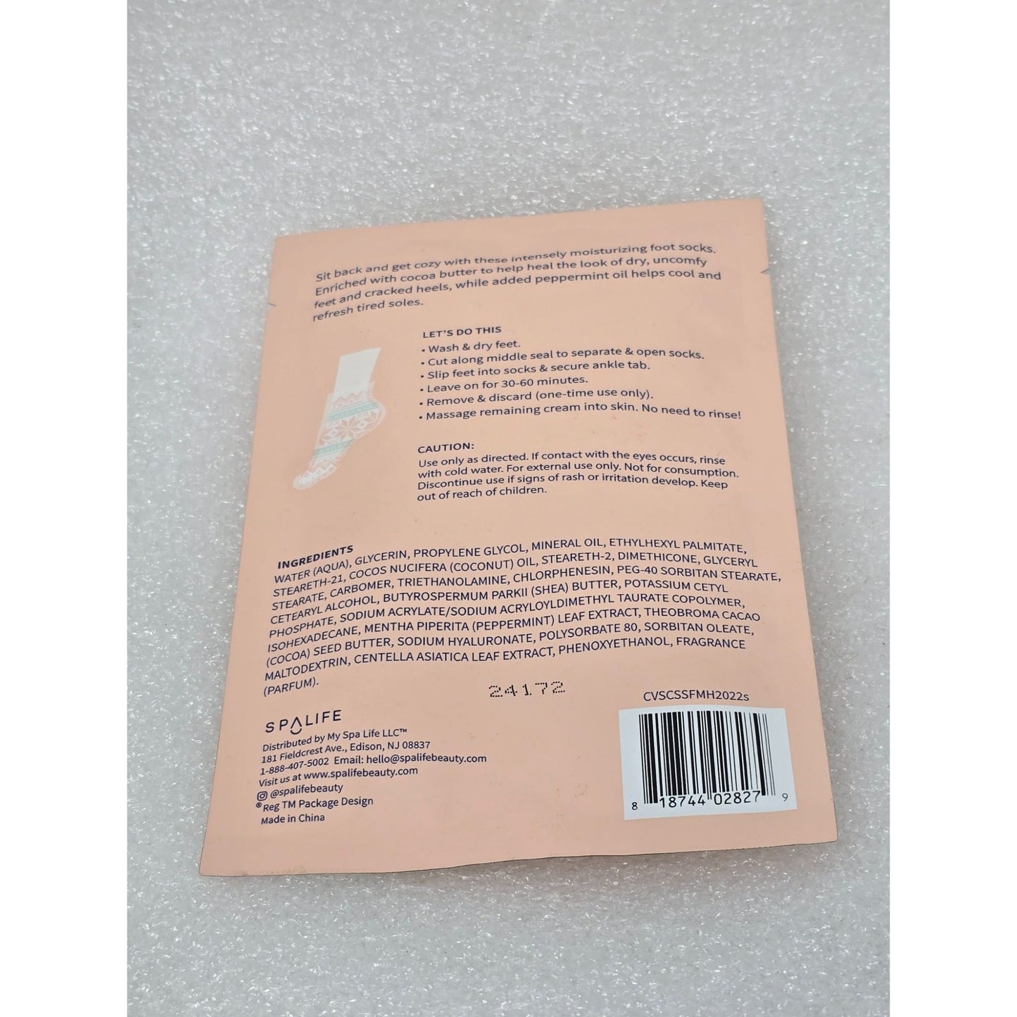 SpaLife Cozy Socks Smoothing Foot Masks with Cocoa Butter & Peppermint - 1 Pair (32 g)