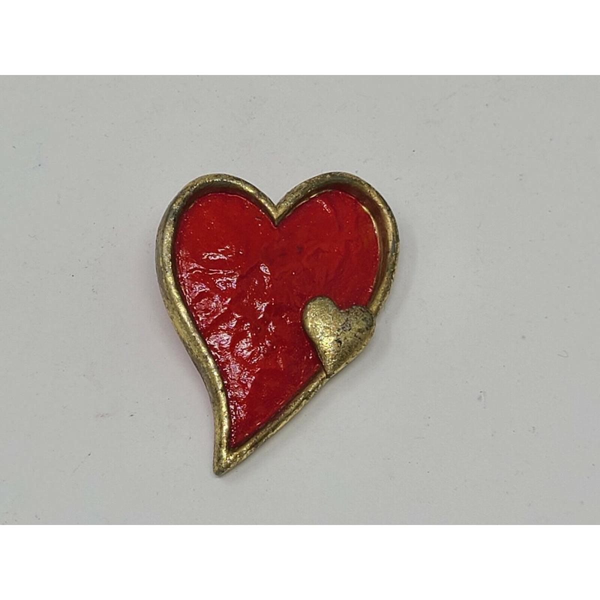 Vintage Red & Gold Tone Heart Pin Brooch Pin