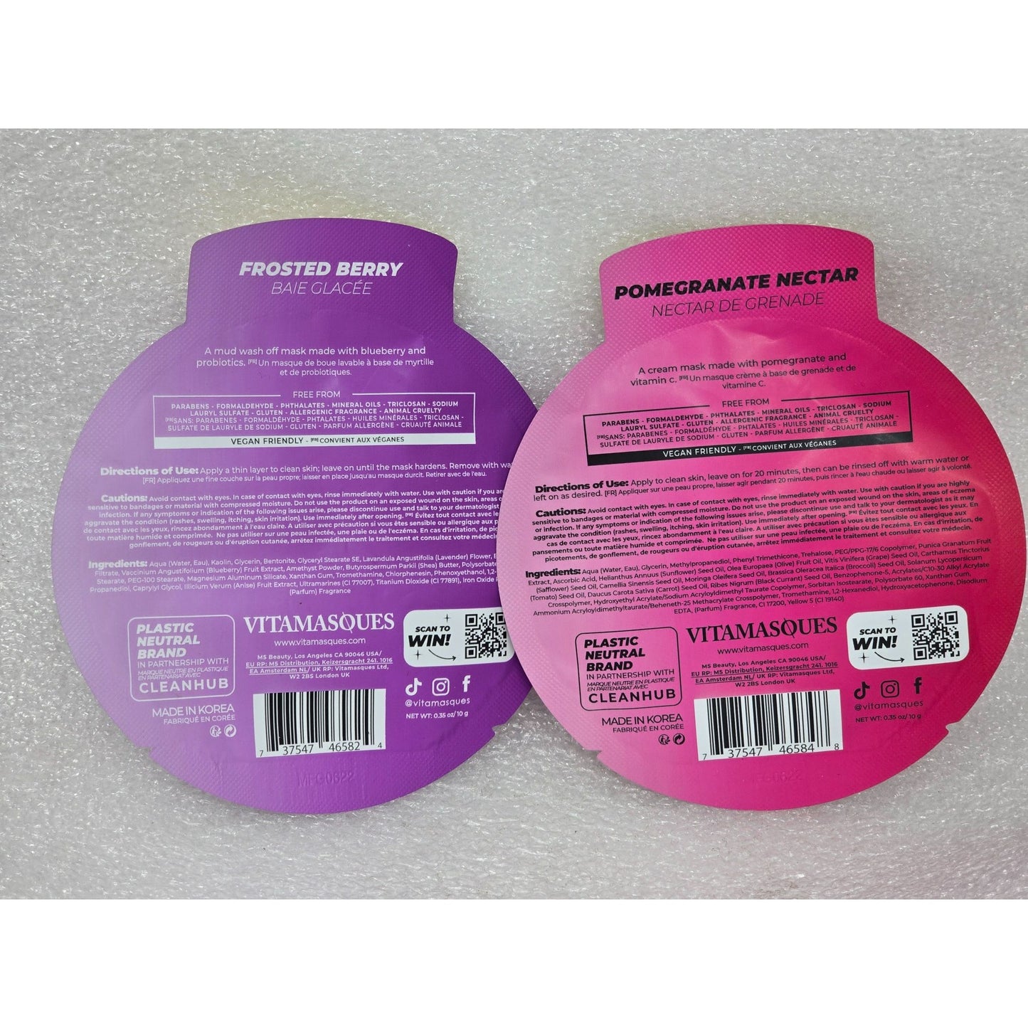 Vitamasques Frosted Berry & Pomegranate Nectar Face Mask Duo Set Korean Skincare