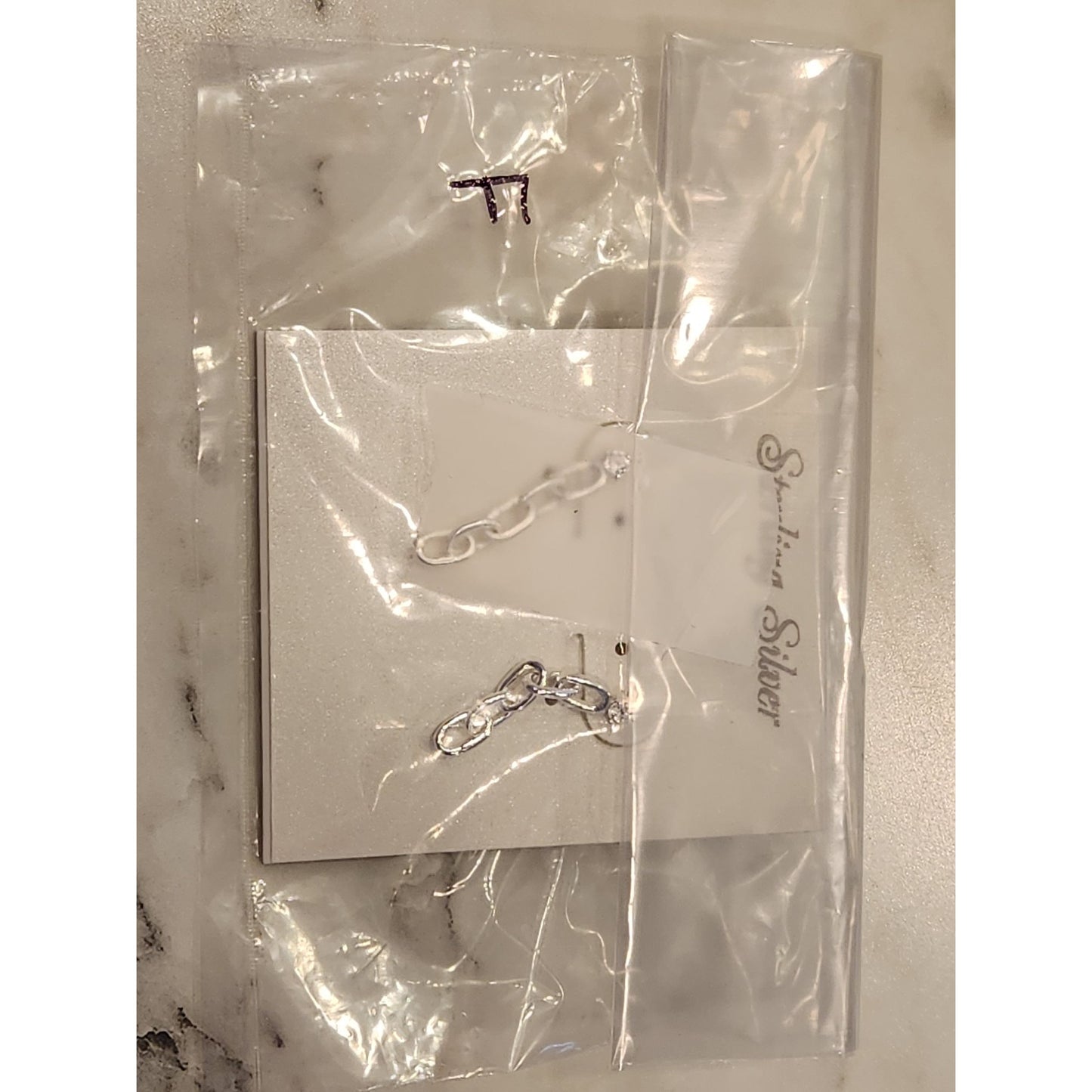 Sterling Silver Chain Drop Earrings With Cubic Zirconia Studs