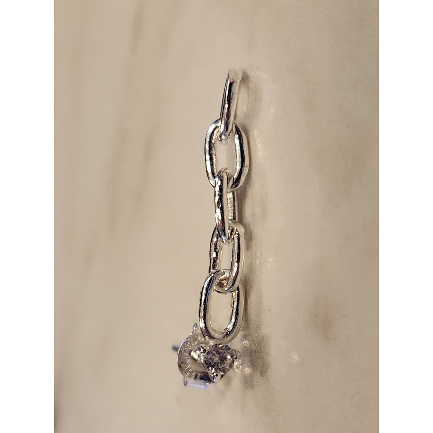 Sterling Silver Chain Drop Earrings With Cubic Zirconia Studs