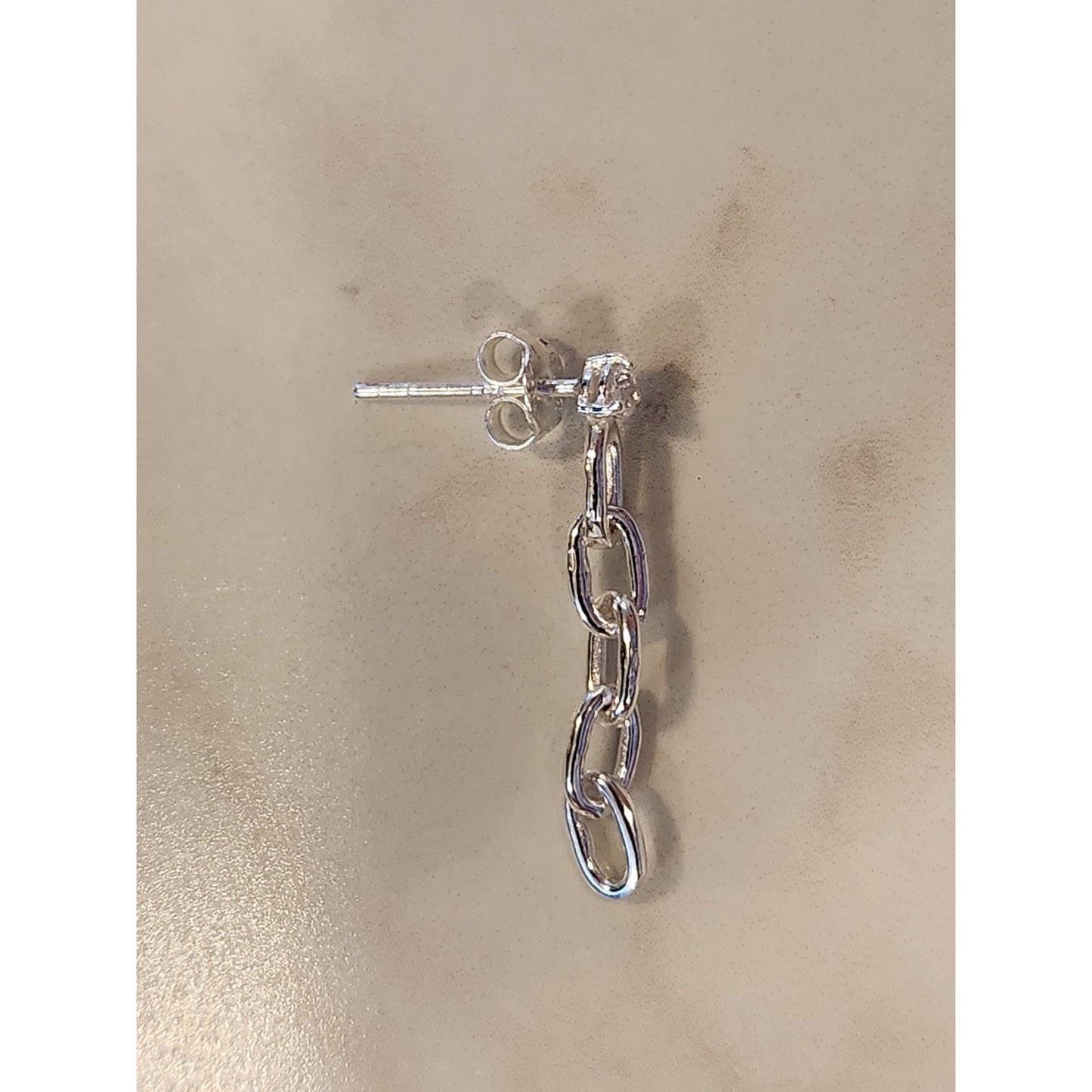 Sterling Silver Chain Drop Earrings With Cubic Zirconia Studs