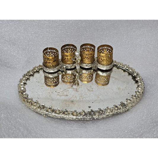 Vintage Vanity Mirror Tray Cherub Lipstick Holder Filigree Hollywood Regency